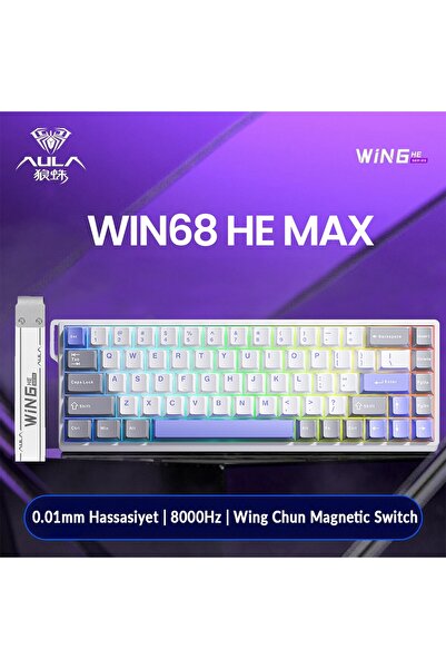Aula Win68 He Max Manyetik Klavye Rapid Trigger Wing Chun Switch 8000Hz RGB TKL Hot Swap Oyuncu Klav