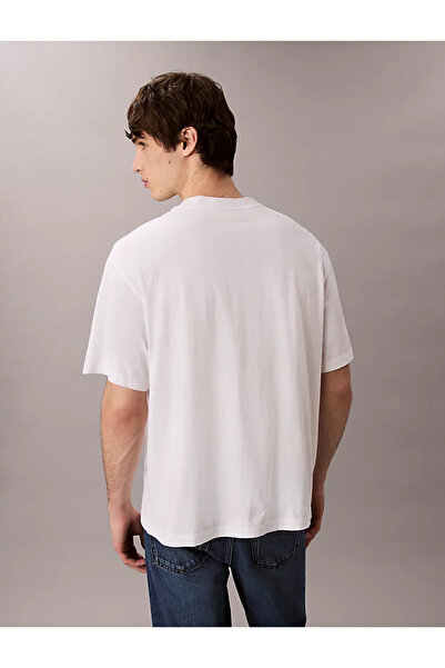 Calvin Klein Men's Regular Fit Round Neck Cotton Logo Detailed Short Sleeve White T-Shirt Lv04Ld230G-Yaf
