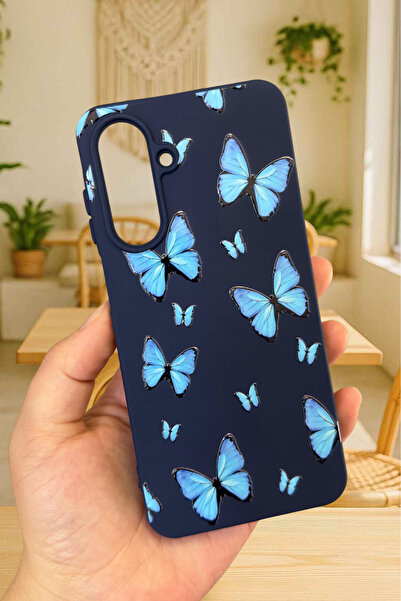 Vip Case Samsung Galaxy A26 Uyumlu Mavi Kelebek Desenli Silikon Darbe Emici Klasik Korumalı Rubber Kılıf