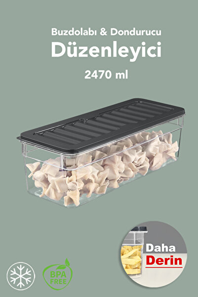 Meleni Home 1 Piece Deep Microwave Compatible Storage Container - Organizer Food Storage Container 2470 ml Anthracite