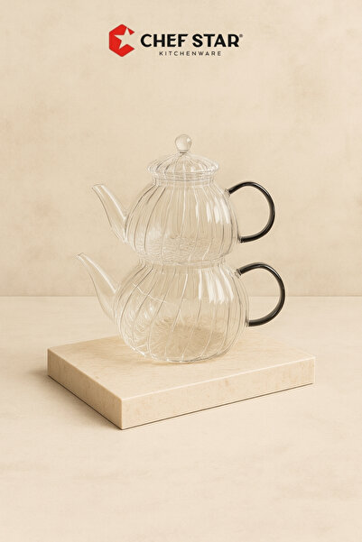 Chefstar Modern Heat-Resistant Striped Patterned Glass 2-Piece Teapot Set – T...
