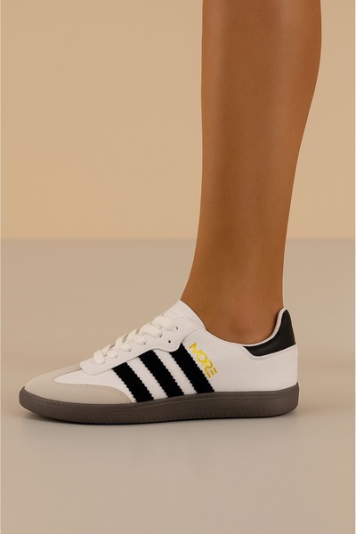 More Sports Unisex White Gray Thick Thermo Sole Side Stripe Lace up Sports Shoes