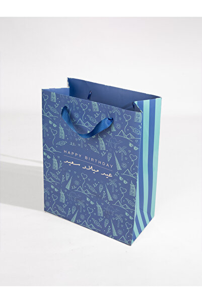 Share the Love عيد ميلاد سعيد، حقيبة هدايا كبيرة، زرقاء، موضوع الإمارات العرب...