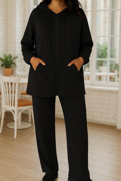 Hayalet Soft and Flexible Textured Modal Scuba Fabric Long Sleeve Hooded Zipper Suit