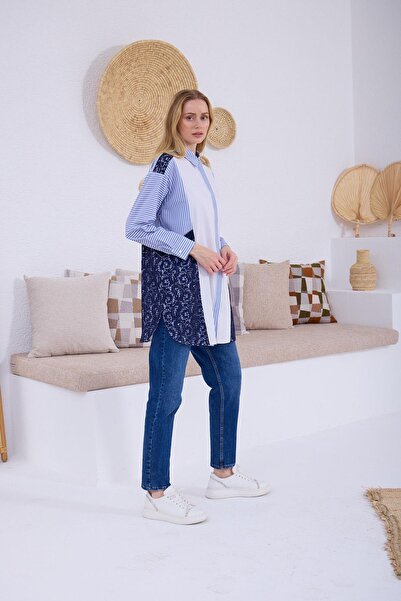 Moodbasic DANTEL DETAYLI ÇİZGİLİ GÖMLEK