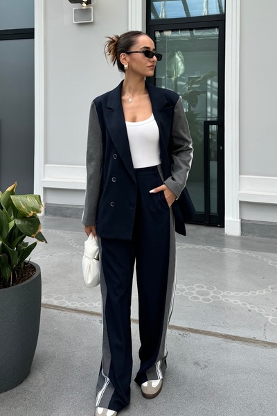 NEWCO Navy Blue Embroidered Design Blazer Jacket