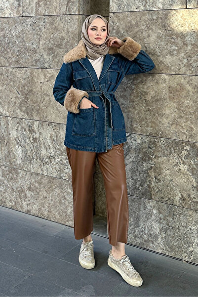 Ovn. Kürklü Denim Ceket - Koyu Mavi