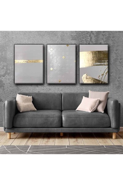 Harikabirev TABLO KINTSUGI GRAY-GOLD 02 | TABLO PE Pânză FĂRĂ CADRU 3L VEZI DE PENTRU 3 PERSONE CHSDKYKNVS