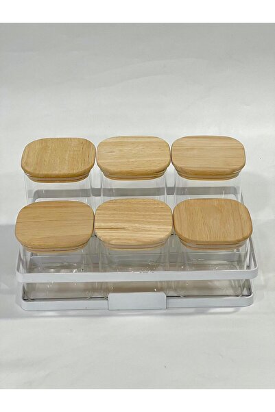 isra kristal Glass Spice Jar Set with Bamboo Lids – Set of 6 Square Jars with...
