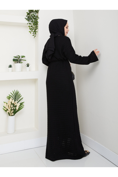 Kirazgym Plain Openwork Knitwear and Inner Dress Two-Piece Knitwear Dress Set