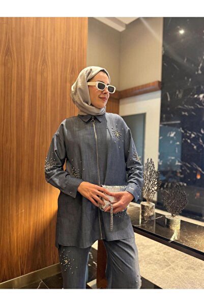 Moodbasic TAŞLI FERMUARLI KETEN TAKIM