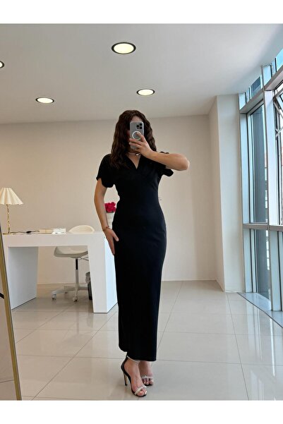 Şulenin Butiği PAMUK SATEN SİYAH ELBİSE