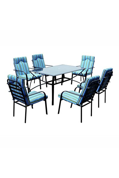 DacEnergy Set masa dreptunghiulara , structura din otel, blat de sticla, 6 sc...