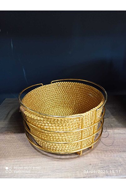 EMFA HOME سلة خبز فاخرة من السلك الذهبي مع قماش داخلي لسطح طاولة المطبخ