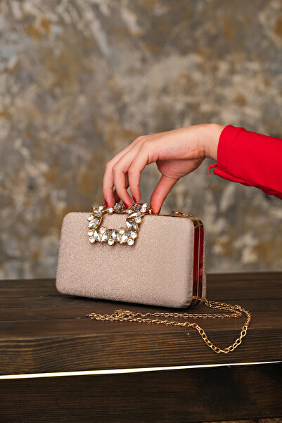 ROZA CANTA Βραδινό φόρεμα με χρυσό γκλίτερ με λεπτομέρεια με λουλουδάτο μοτίβο, βραδινή τσάντα για πάρτι