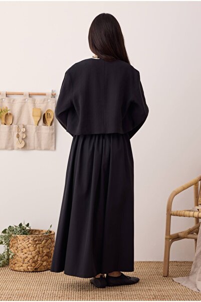 HEQA Büzgülü Kanvas Etek Siyah