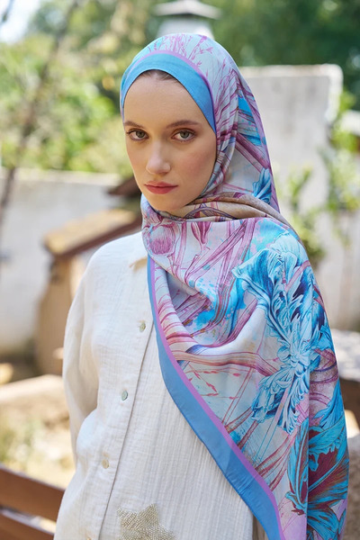 ED Scarf Inspired Marine Pattern Shawl - Blue Lilac