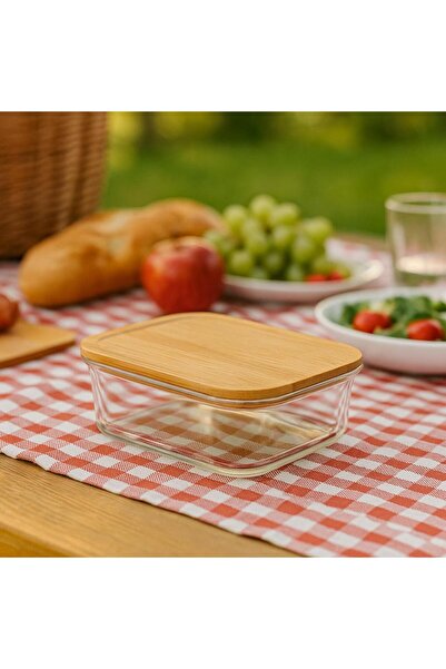 isra kristal Glass Storage Container with Bamboo Lid - with Lid, Kitchen Organizer - Heat Resistant and Leakproof