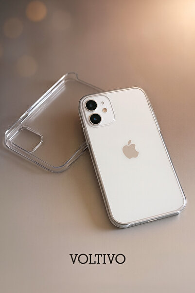 VOLTIVO iPhone 12 / 12 Pro - Sert Mika Şeffaf SARARMAZ İnce Altı Kesik Premiu...