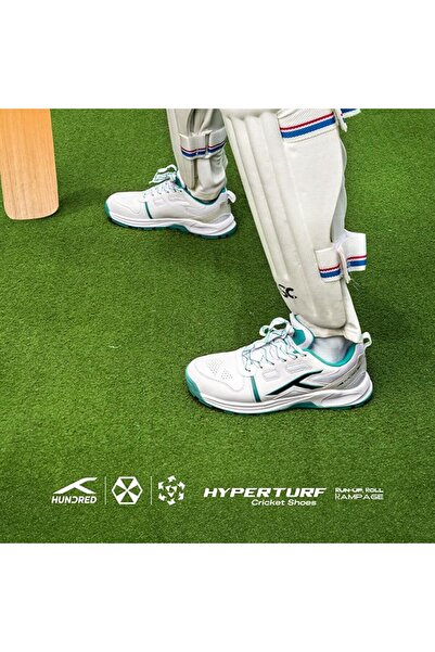 Hundred HyperTurf Cricket Shoes White/Lt Green 11 UK | TerraSpike Rubber Studs Unisex