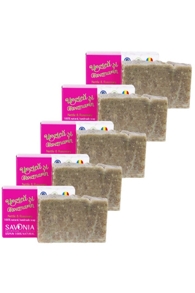 Savonia Set 5 buc - Sampon Solid Urzica si Rozmarin,