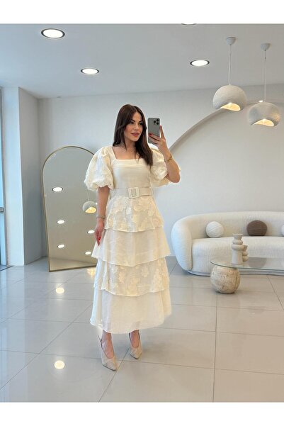 Şulenin Butiği KEMERLİ TASARIM KETEN ELBİSE