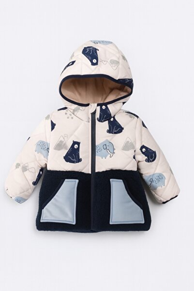 DeKuBaby Sevimli Ayı Ve Fil Desenli,Kapüşonlu ,İçi Yumuşak Kürk Astarlı, Cepli, Su geçirmez,Çocuk Kışlık Mont