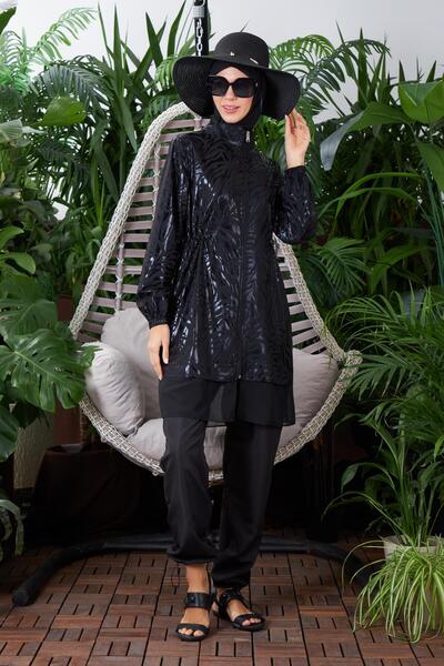 Moodbasic TÜLLÜ PARLAK ŞERİTLİ TESETTÜR MAYO