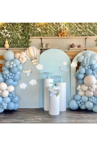 Çemrek Süs Parti مجموعة سلسلة بالونات بيبي بلو كام أزرق بيج 100 قطعة