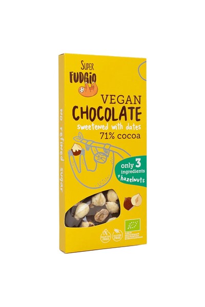 JollyMag Ciocolata cu alune de padure si curmale, bio, 100g, Super Fudgio