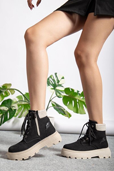 motto store حذاء نسائي أسود من جلد الغزال ذو نعل مسطح بسحّاب