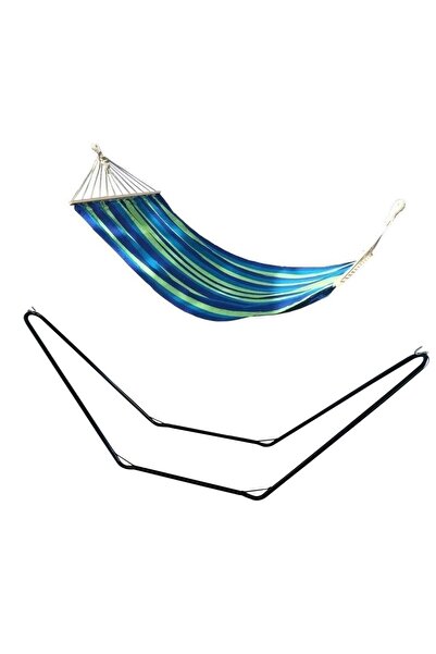 JollyMag Hamac bumbac cu suport otel, verde si albastru, max 100 kg, 200x100 cm