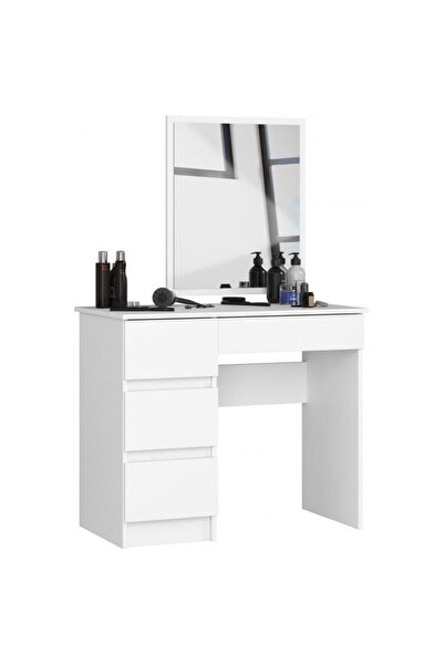 JollyMag Masa de toaleta/machiaj, 4 sertare, stanga, cu oglinda, alba, 90x50x...