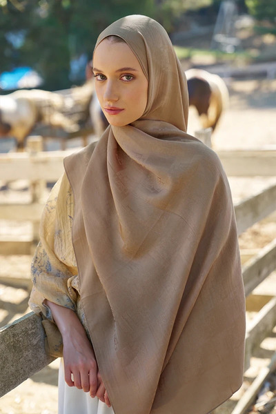 ED Scarf Welness Monogram Desen Şal - Camel