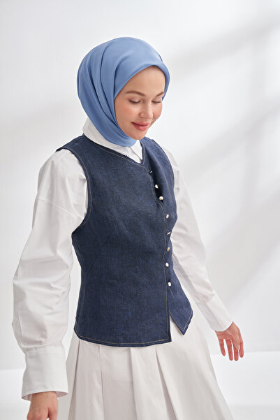 ARMANDA Premium Twill Silk Scarf - Denim Blue