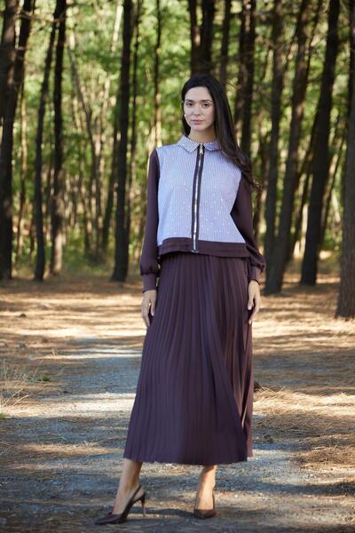 Moodbasic ÇİZGİLİ TAŞLI ETEKLİ TAKIM