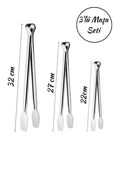 Hilamingo Home 3'lü Izgara Maşası Seti Paslanmaz Çelik (32-27-22 cm)