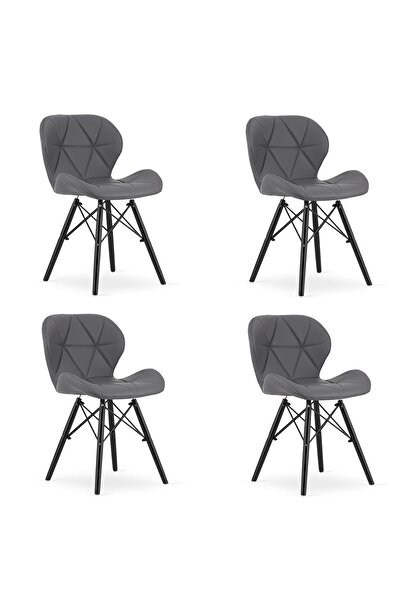 JollyMag Set 4 scaune stil scandinav, Artool, Lago, piele ecologica, lemn, gr...