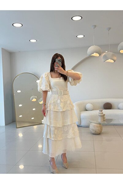 Şulenin Butiği KEMERLİ TASARIM KETEN ELBİSE