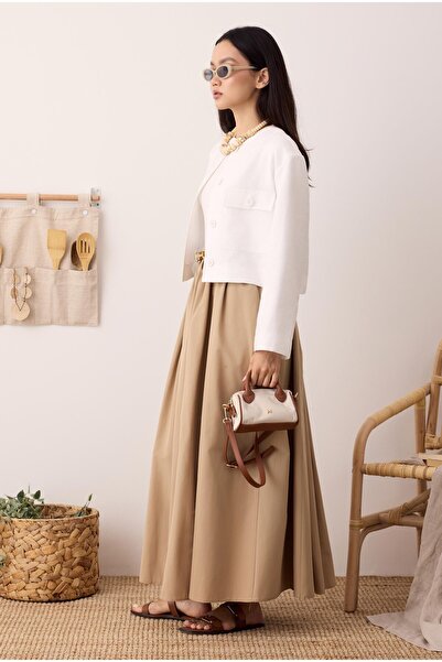 HEQA Fusta din pânză cu șnur Bej închis