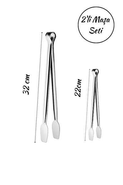 Hilamingo Home 2'li Izgara ve Servis Maşası Seti Paslaznmaz Çelik (32-22cm)