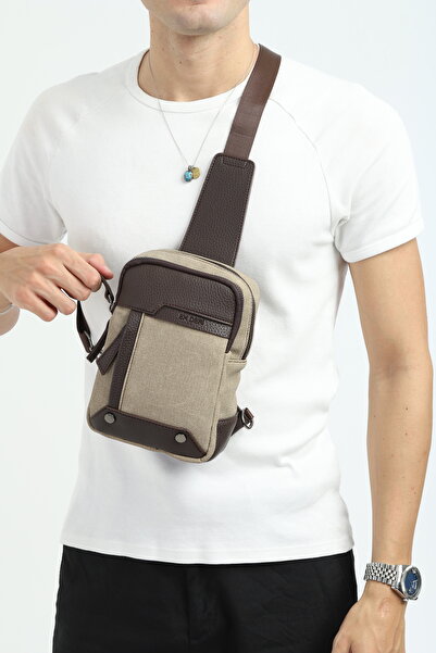 en deri Canvas Brown Multi-Compartment Casual Crossbody Shoulder Bag