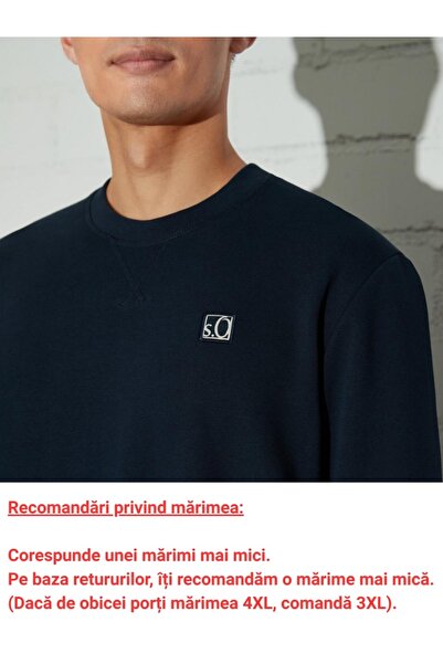 s.Oliver Bluză bărbătească mărimi mari, cu decolteu, logo, bleumarin închis