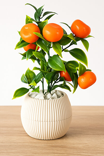 ALSHOP Lüks Saksıda Taşlı Yapay Çiçek Meyve Demeti Ağacı Mandalina