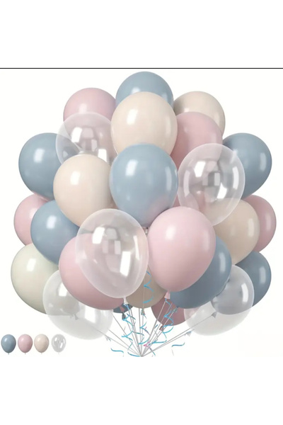 Çemrek Süs Parti Pink Storm Blue Beige Transparent Balloon Bundle 25 Pieces