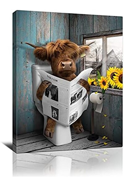 Emoda home Trove Wall Art Cow Design – Farmhouse Style for Bathroom Framed 40...