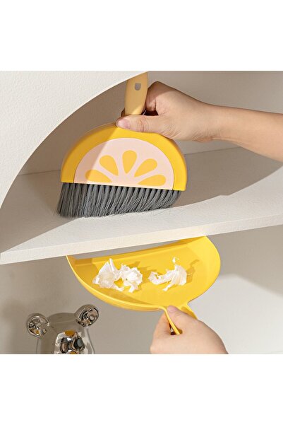 Flippy Mini Broom, Dustpan, Flippy, Household Use, Lemon Pattern, 23 x 18 cm Yellow-Orange