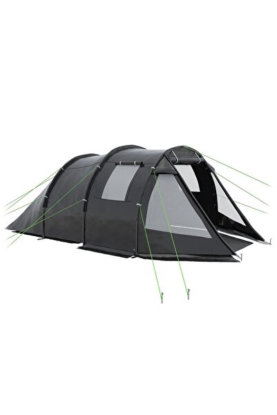 JollyMag Cort camping, 3-4 persoane, impermeabil, cu vestibul, negru, 475x264x172 cm