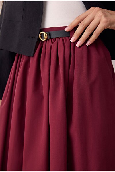 HEQA Büzgülü Kanvas Etek Vişne