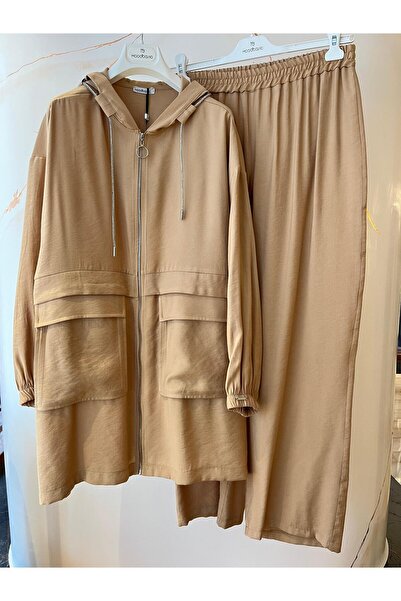 Moodbasic TAŞLI KORDONLU FERMUARLI KETEN TAKIM